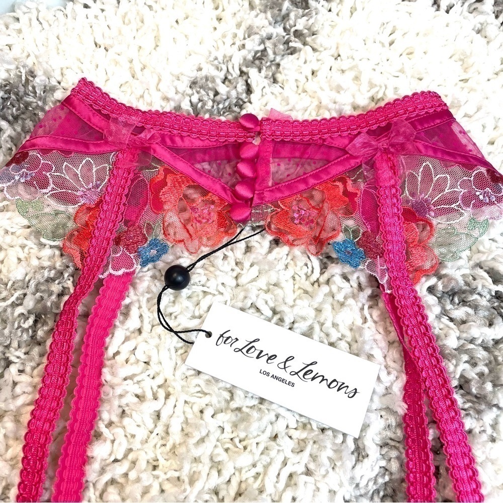 FOR LOVE & LEMONS Luella Garter Belt Fuchsia Hot Pink Floral NWT XXS - Picture 7 of 11